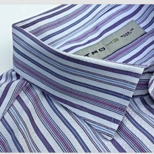 ETRO blue & purple striped cotton shirt  Sz 17-43 made in Italy 🇮🇹